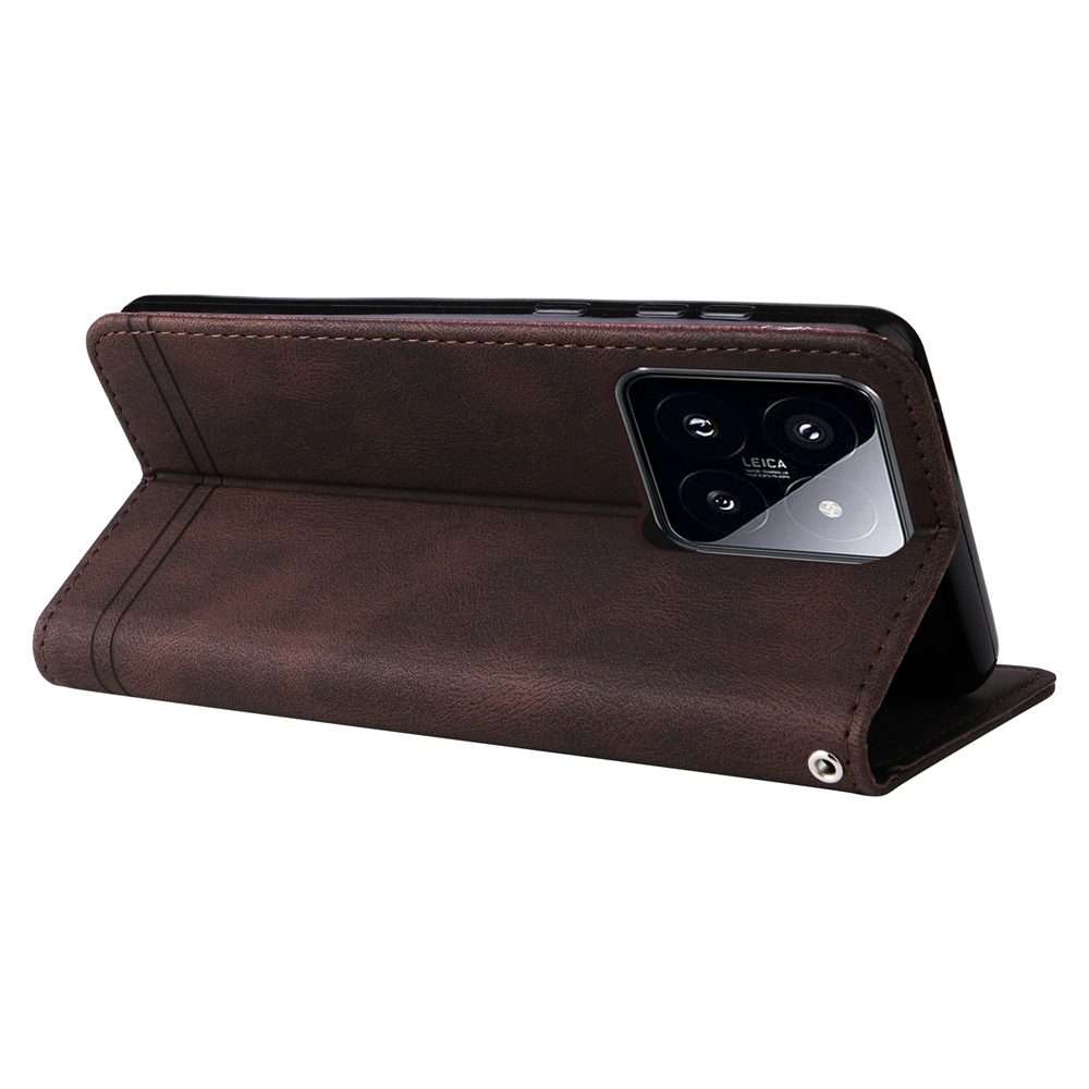 For Xiaomi 14 Pro Skin Feel Life Tree Metal Button Leather Phone Case(Brown)