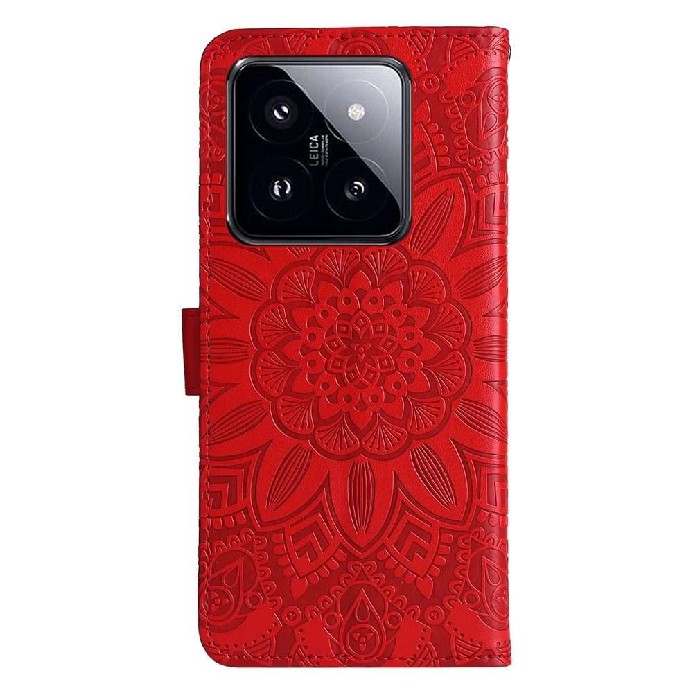 For Xiaomi 14 Pro Embossed Sunflower Leather Phone Case(Red)