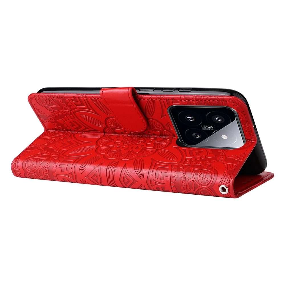 For Xiaomi 14 Pro Embossed Sunflower Leather Phone Case(Red)
