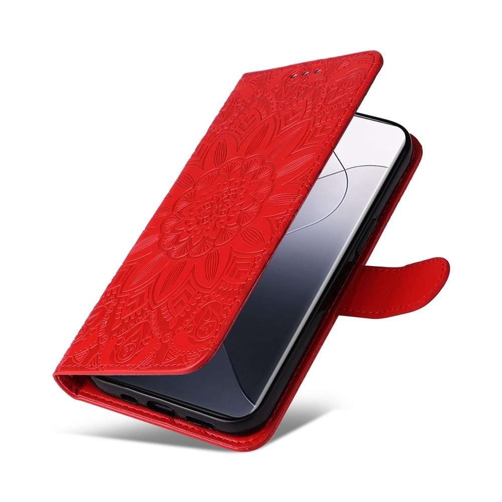 For Xiaomi 14 Pro Embossed Sunflower Leather Phone Case(Red)