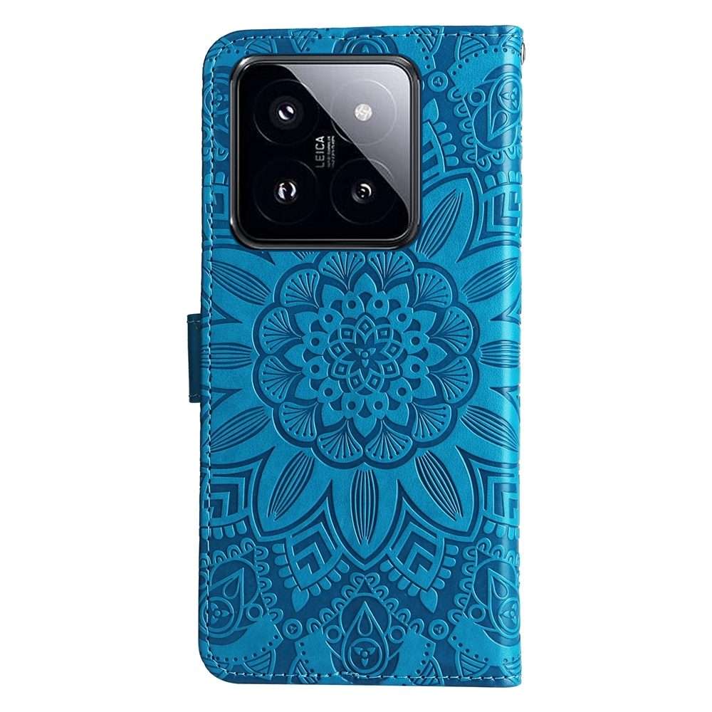 For Xiaomi 14 Pro Embossed Sunflower Leather Phone Case(Blue)