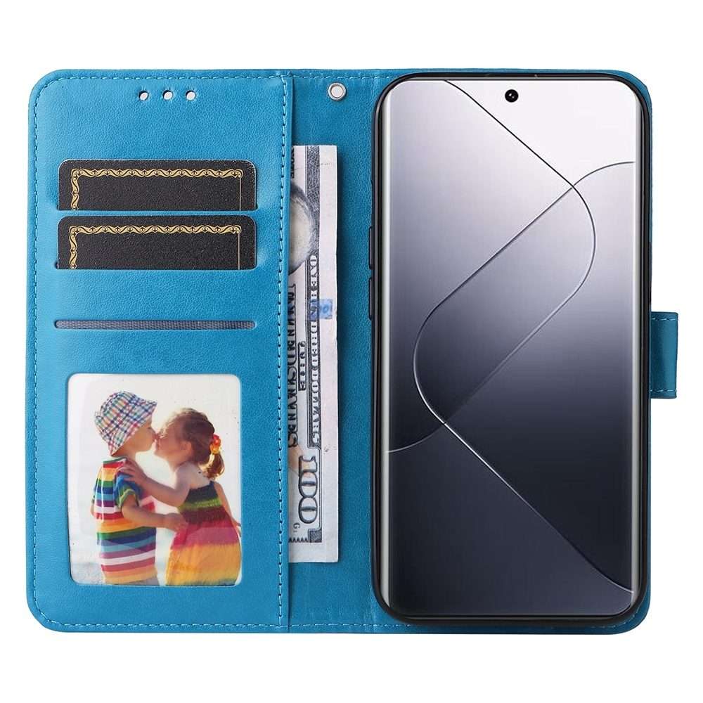 For Xiaomi 14 Pro Embossed Sunflower Leather Phone Case(Blue)