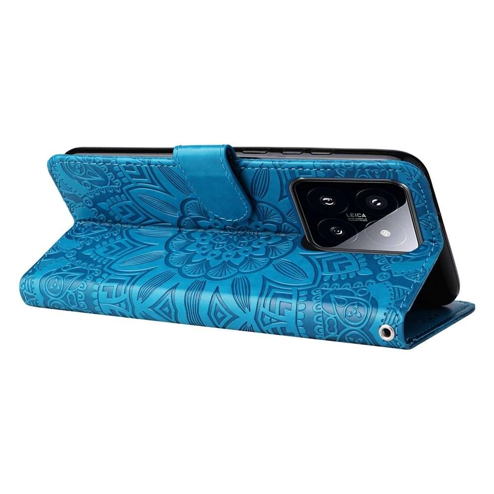 For Xiaomi 14 Pro Embossed Sunflower Leather Phone Case(Blue)