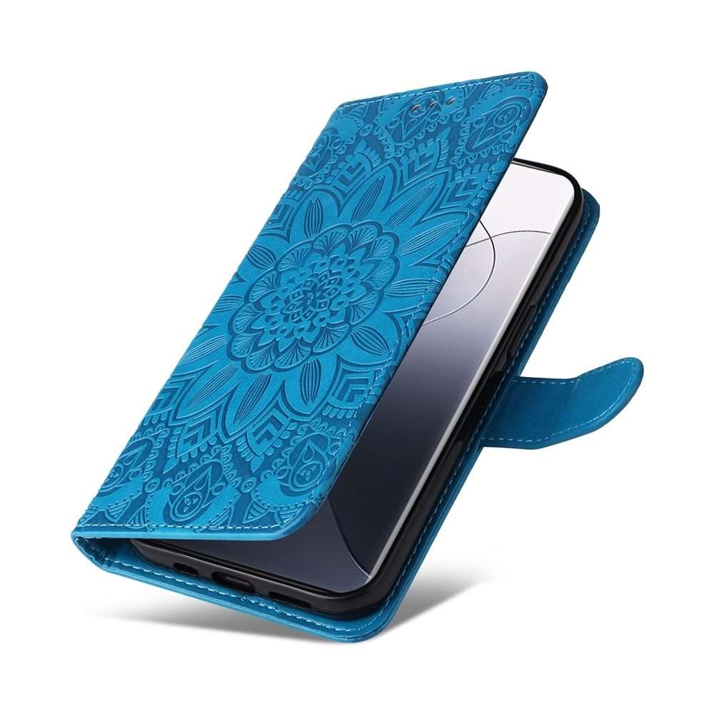 For Xiaomi 14 Pro Embossed Sunflower Leather Phone Case(Blue)