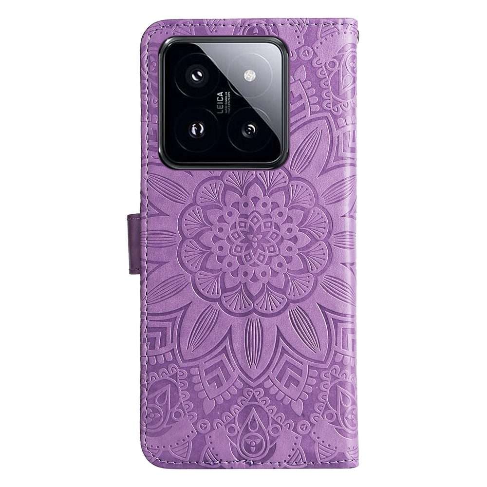 For Xiaomi 14 Pro Embossed Sunflower Leather Phone Case(Purple)
