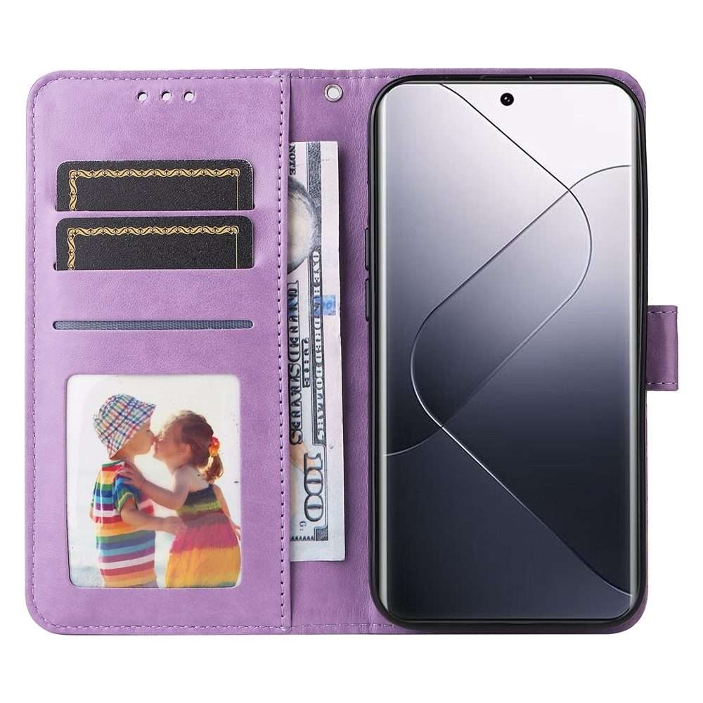 For Xiaomi 14 Pro Embossed Sunflower Leather Phone Case(Purple)
