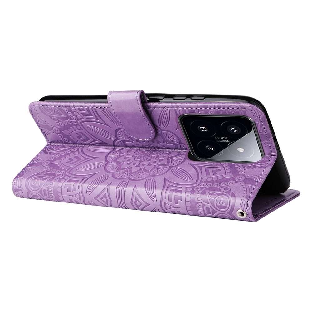 For Xiaomi 14 Pro Embossed Sunflower Leather Phone Case(Purple)