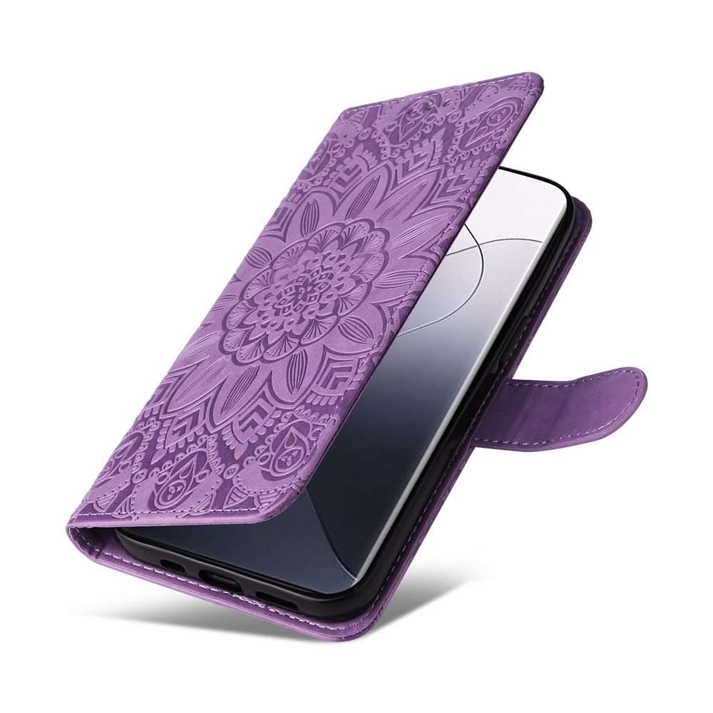 For Xiaomi 14 Pro Embossed Sunflower Leather Phone Case(Purple)