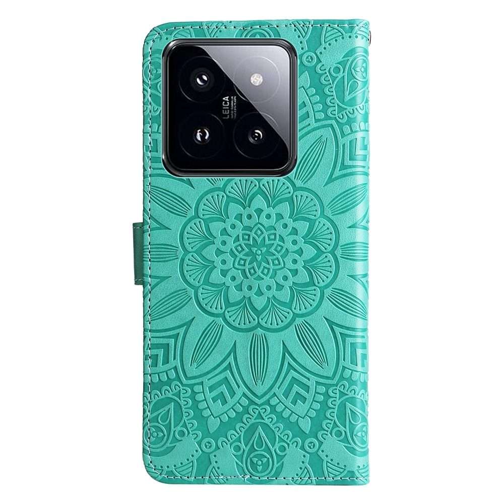 For Xiaomi 14 Pro Embossed Sunflower Leather Phone Case(Green)
