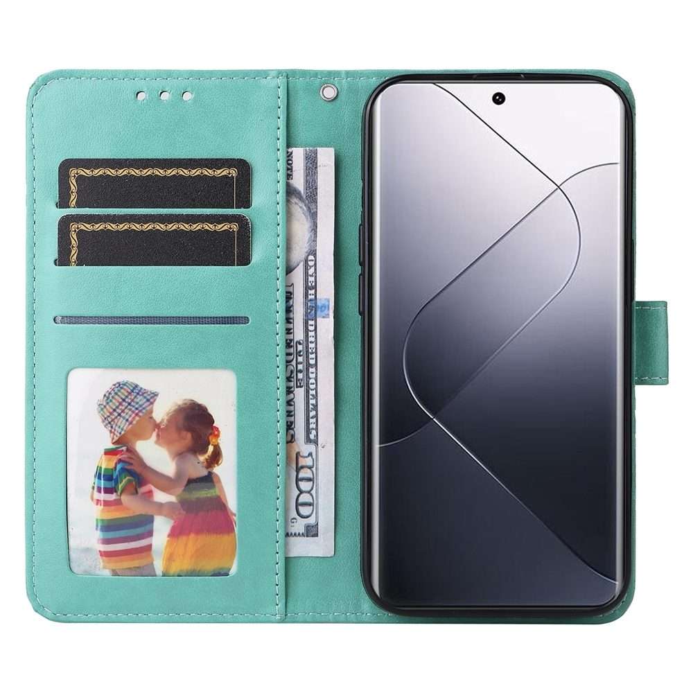 For Xiaomi 14 Pro Embossed Sunflower Leather Phone Case(Green)