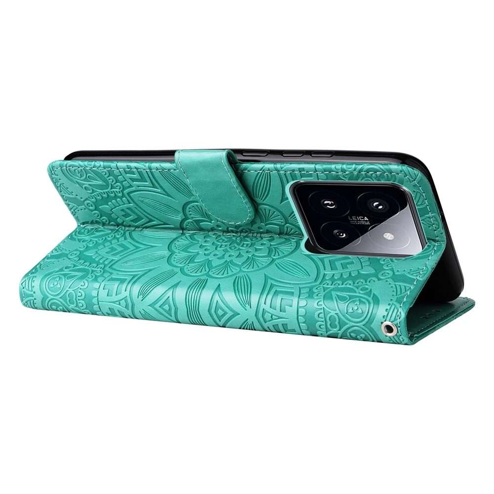 For Xiaomi 14 Pro Embossed Sunflower Leather Phone Case(Green)