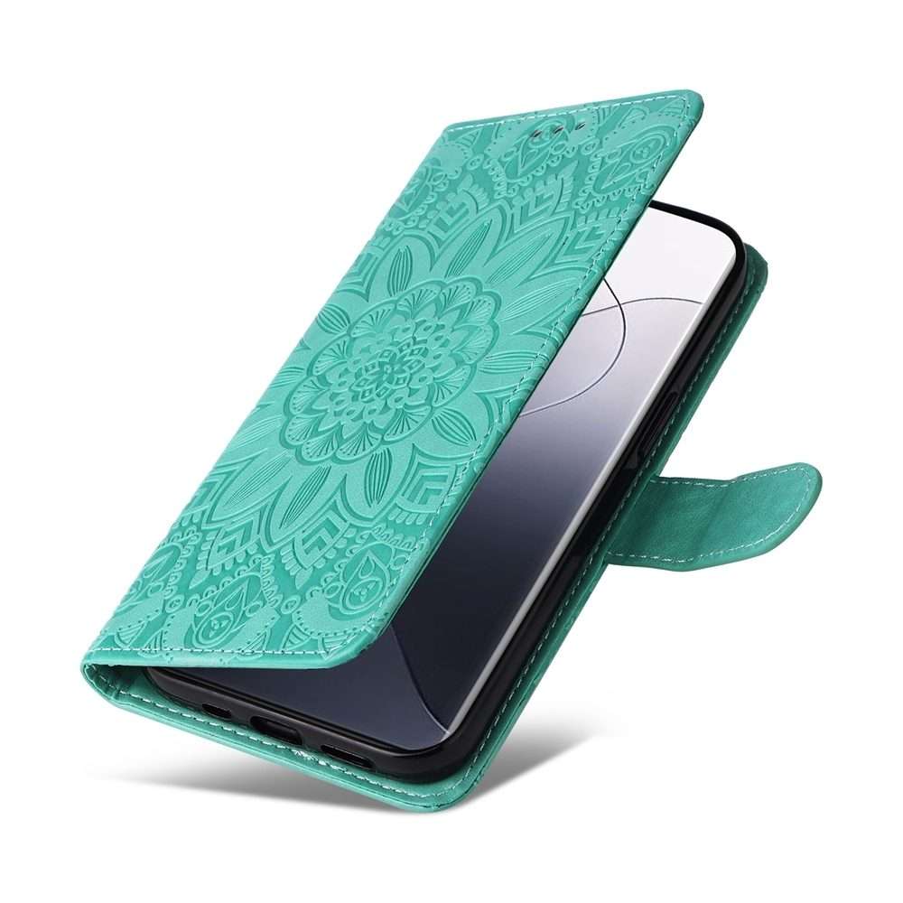 For Xiaomi 14 Pro Embossed Sunflower Leather Phone Case(Green)