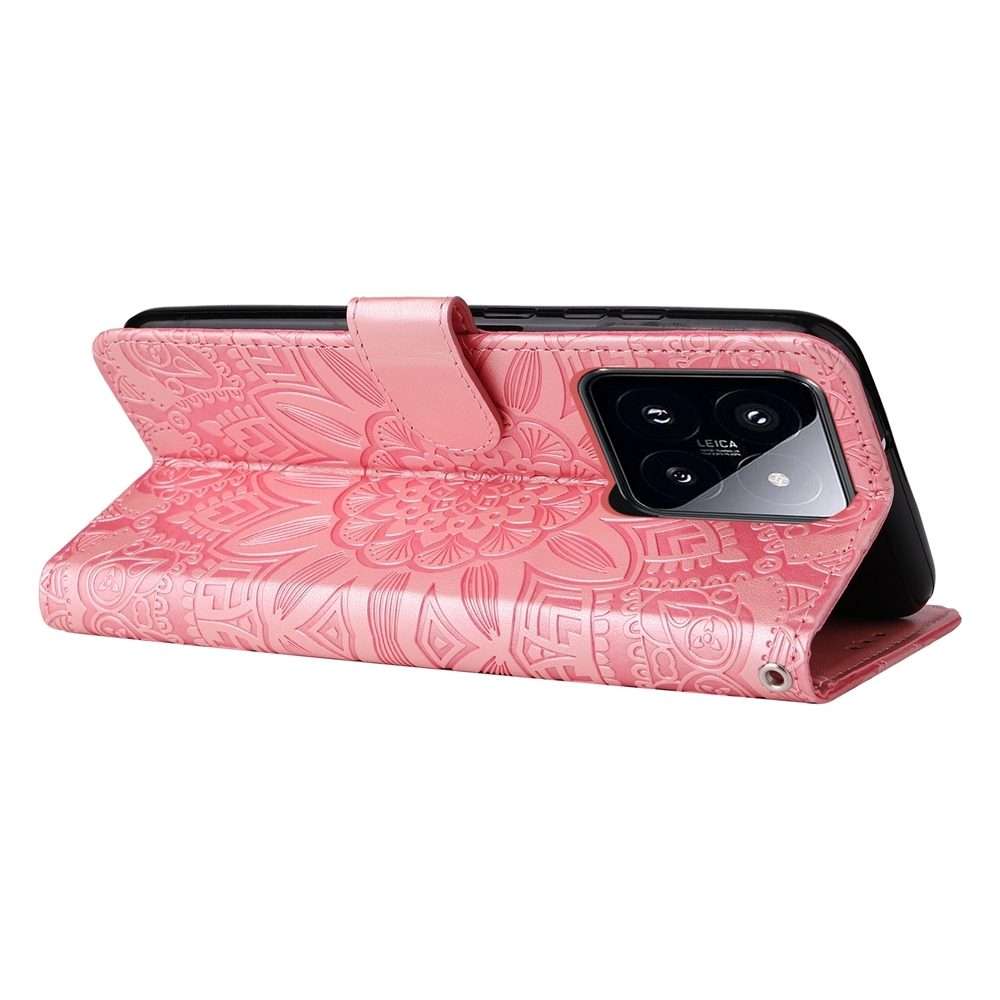 For Xiaomi 14 Pro Embossed Sunflower Leather Phone Case(Rose Gold)