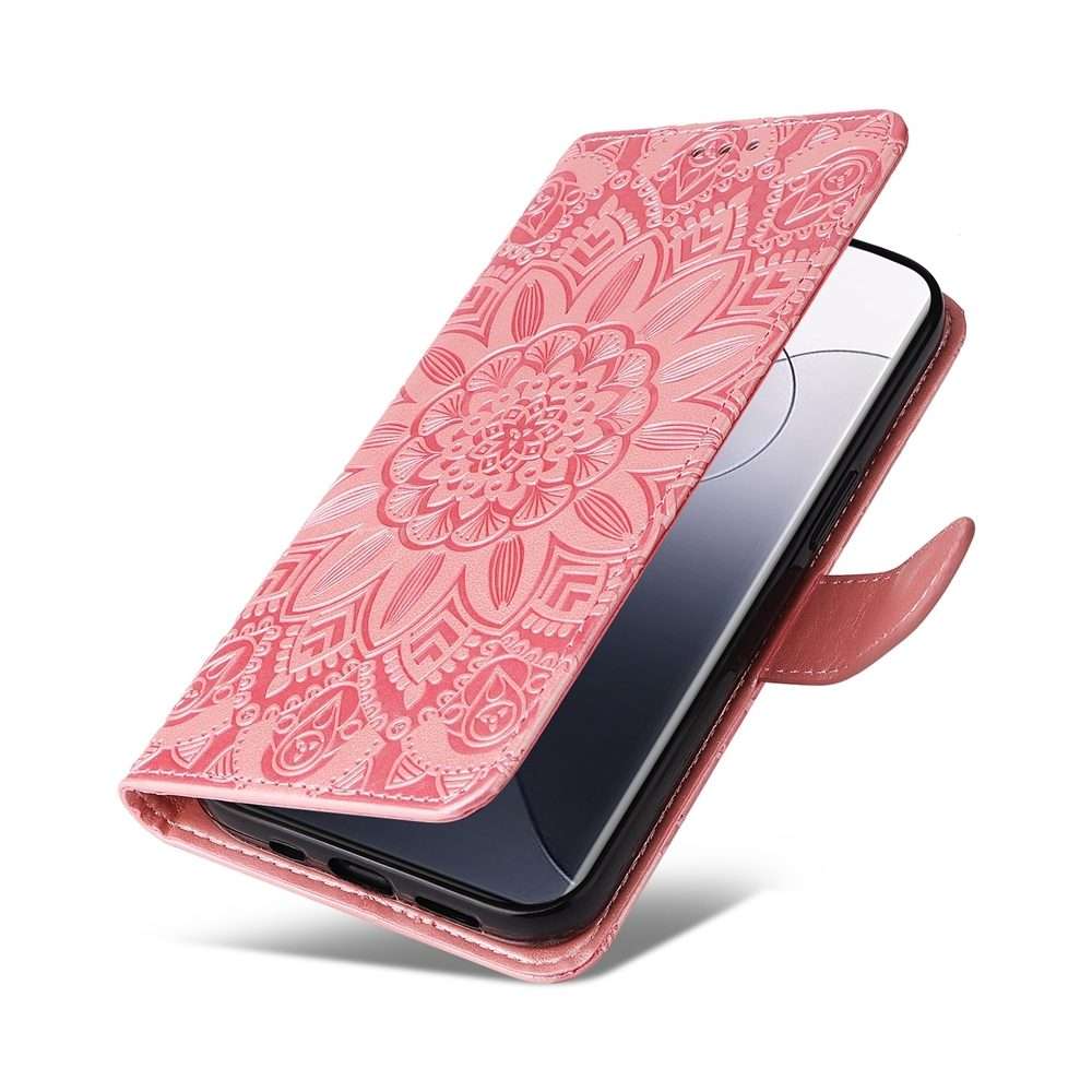 For Xiaomi 14 Pro Embossed Sunflower Leather Phone Case(Rose Gold)