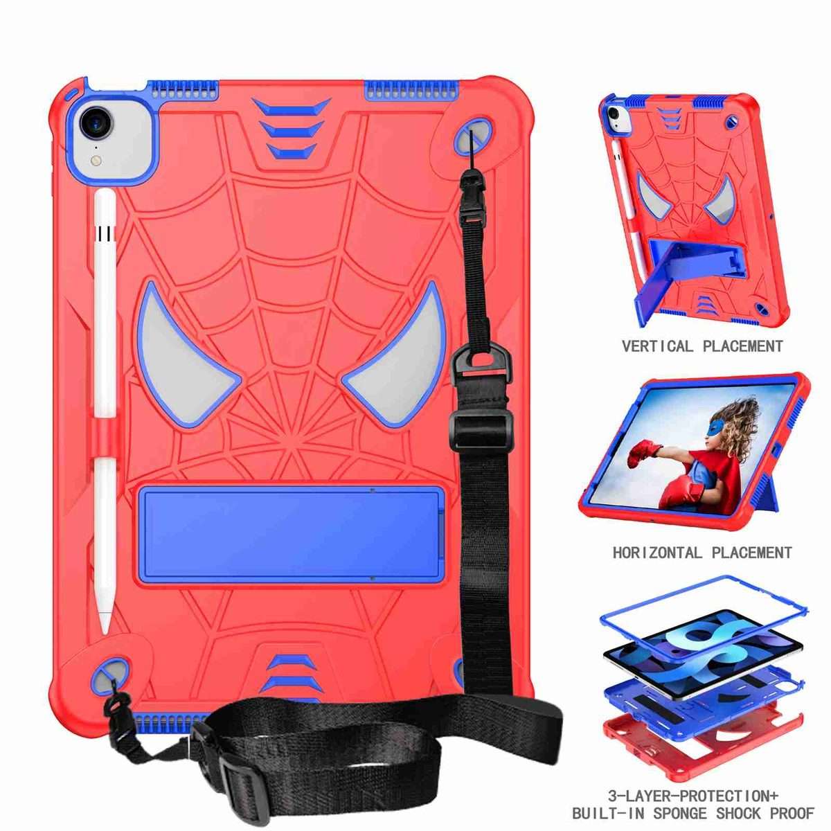 For iPad Pro 11 2021 / Air 5 10.9 Spider Texture Silicone Hybrid PC Tablet Case w ... (Red + Blue)