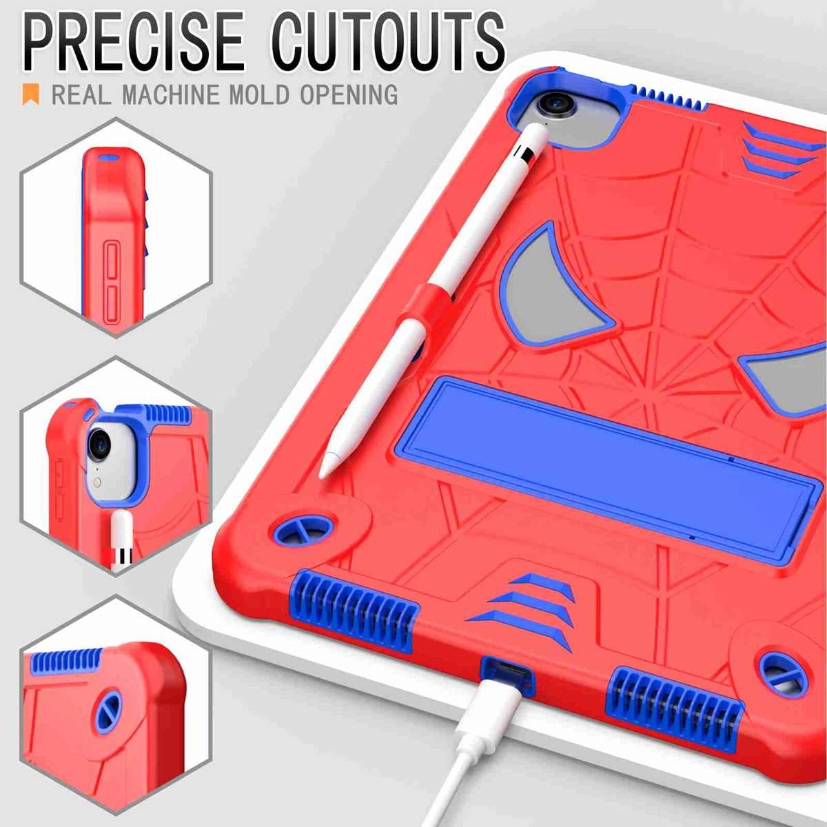 For iPad Pro 11 2021 / Air 5 10.9 Spider Texture Silicone Hybrid PC Tablet Case w ... (Red + Blue)
