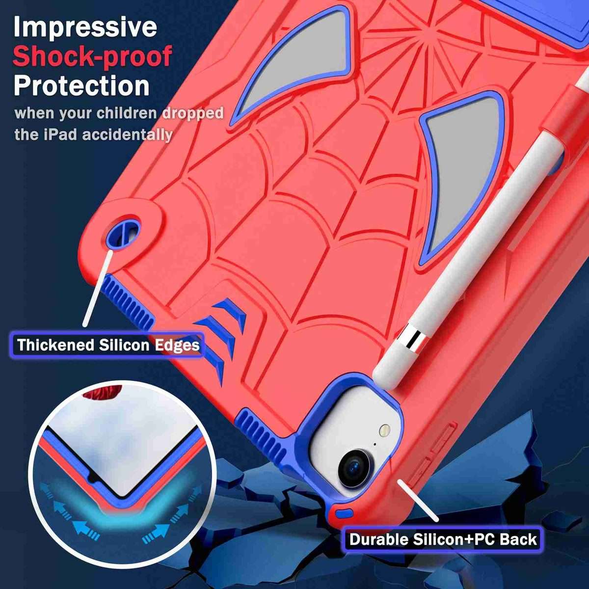 For iPad Pro 11 2021 / Air 5 10.9 Spider Texture Silicone Hybrid PC Tablet Case w ... (Red + Blue)