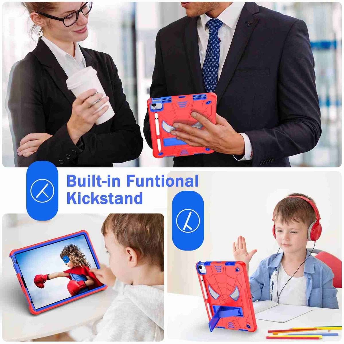 For iPad Pro 11 2021 / Air 5 10.9 Spider Texture Silicone Hybrid PC Tablet Case w ... (Red + Blue)