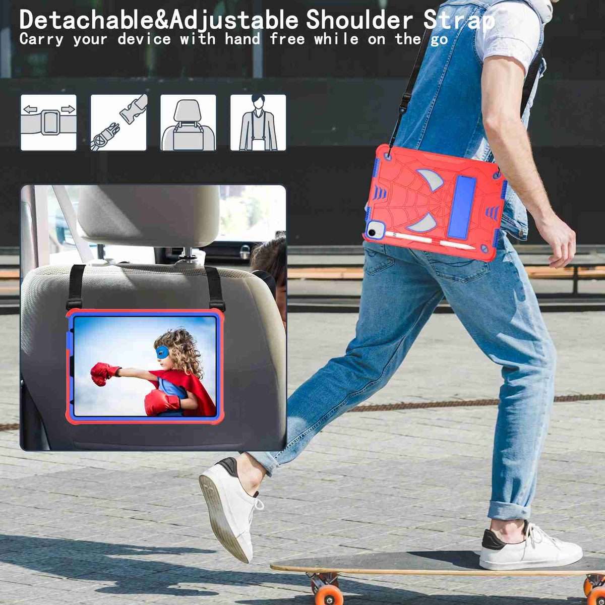 For iPad Pro 11 2021 / Air 5 10.9 Spider Texture Silicone Hybrid PC Tablet Case w ... (Red + Blue)