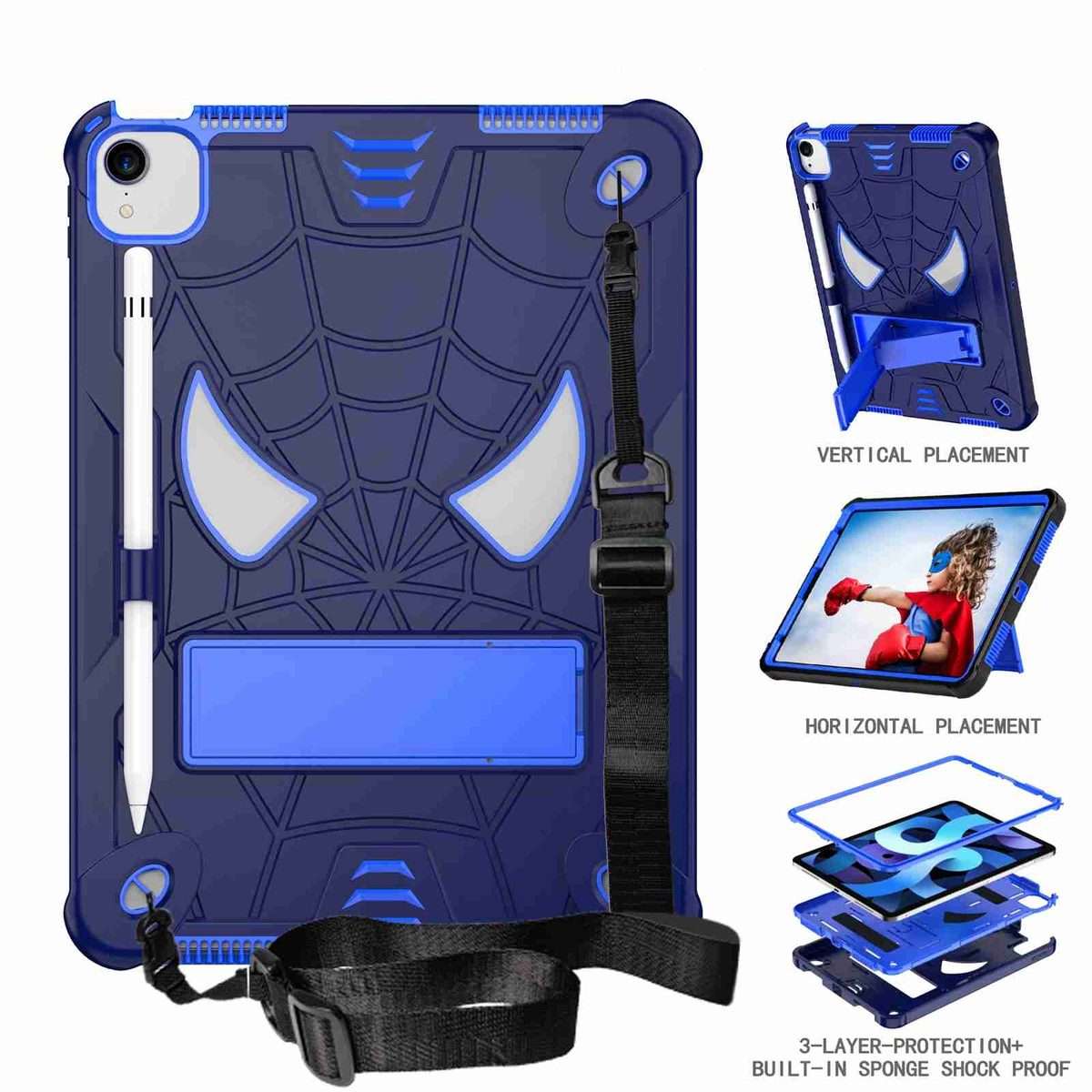 For iPad Pro 11 2021 / Air 5 10.9 Spider Texture Silicone Hybrid PC Tablet ... (Navy Blue + Blue)
