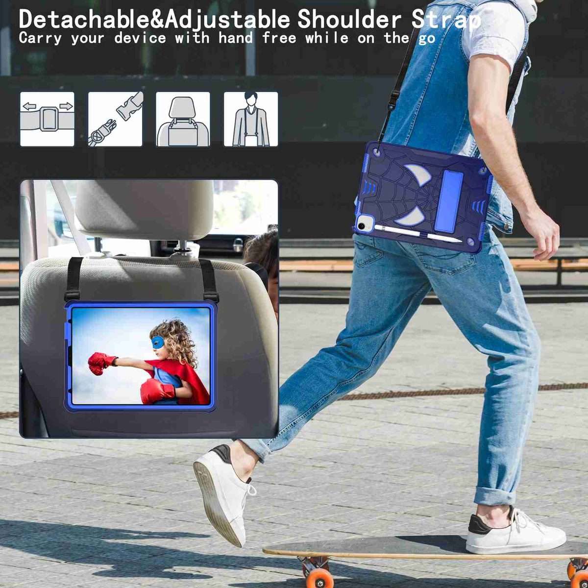 For iPad Pro 11 2021 / Air 5 10.9 Spider Texture Silicone Hybrid PC Tablet ... (Navy Blue + Blue)