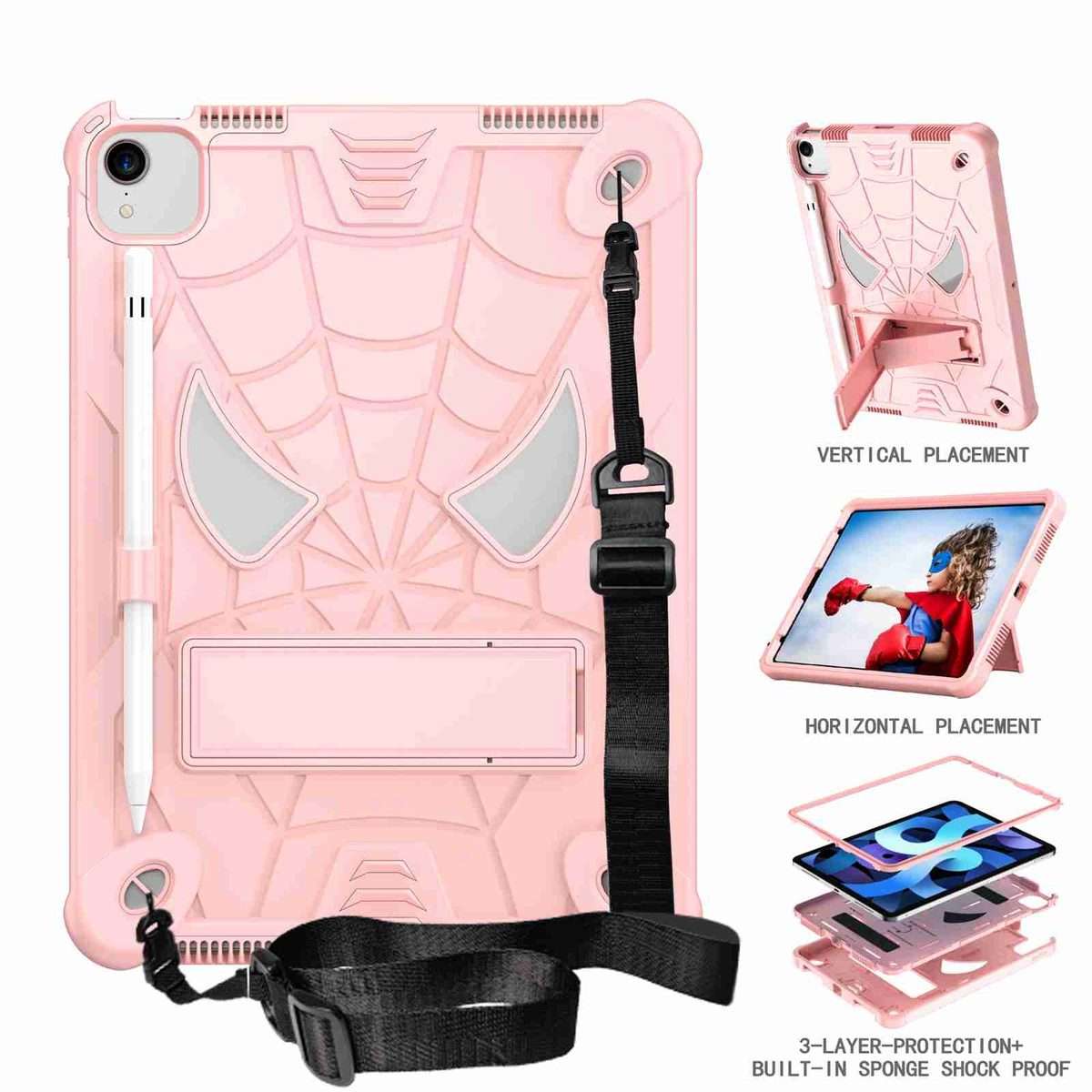 For iPad Pro 11 2021 / Air 5 10.9 Spider Texture Silicone Hybrid PC Tablet Case wi ... (Rose Gold)