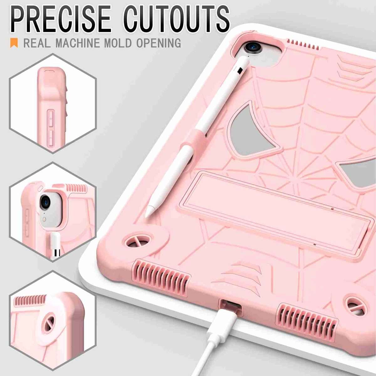 For iPad Pro 11 2021 / Air 5 10.9 Spider Texture Silicone Hybrid PC Tablet Case wi ... (Rose Gold)