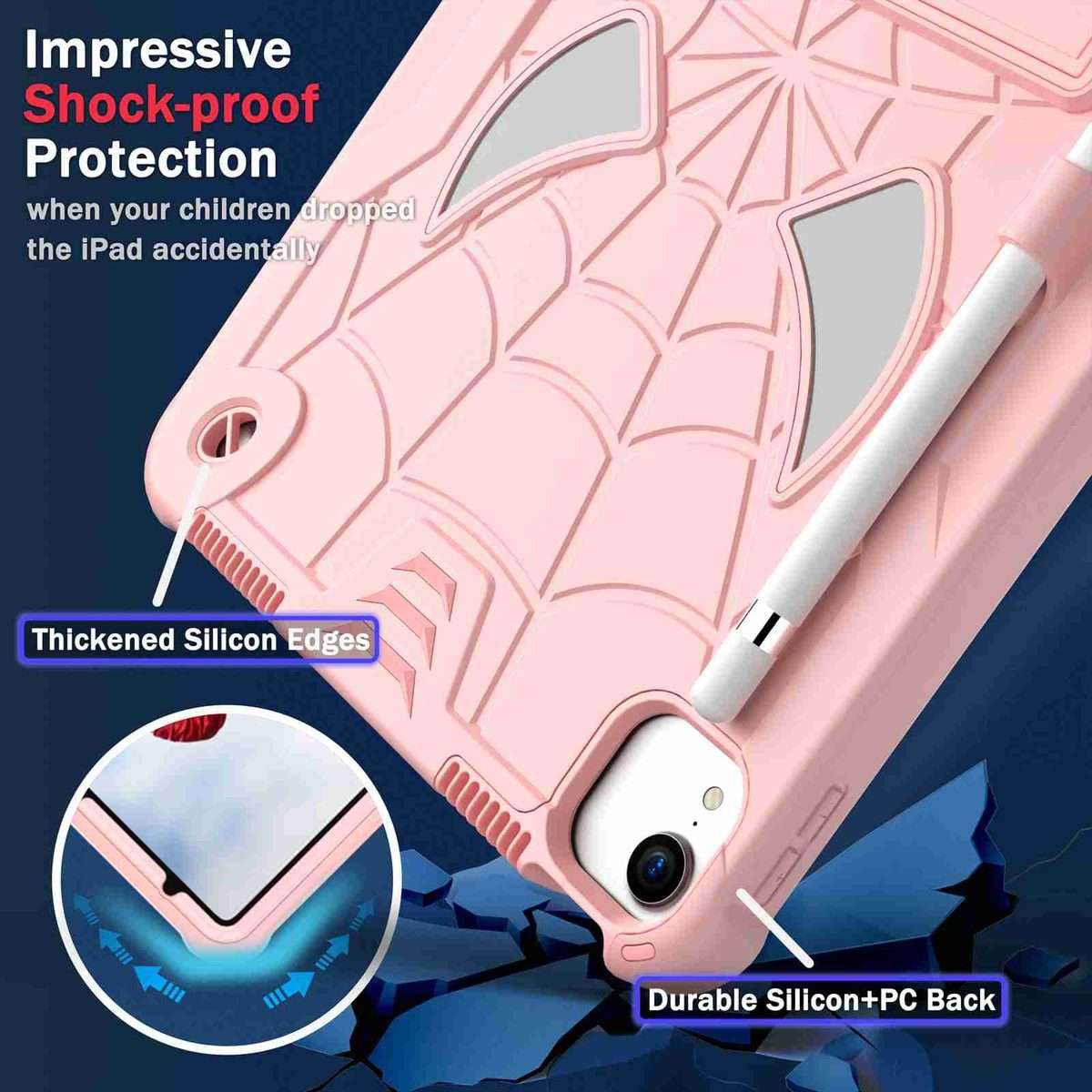 For iPad Pro 11 2021 / Air 5 10.9 Spider Texture Silicone Hybrid PC Tablet Case wi ... (Rose Gold)