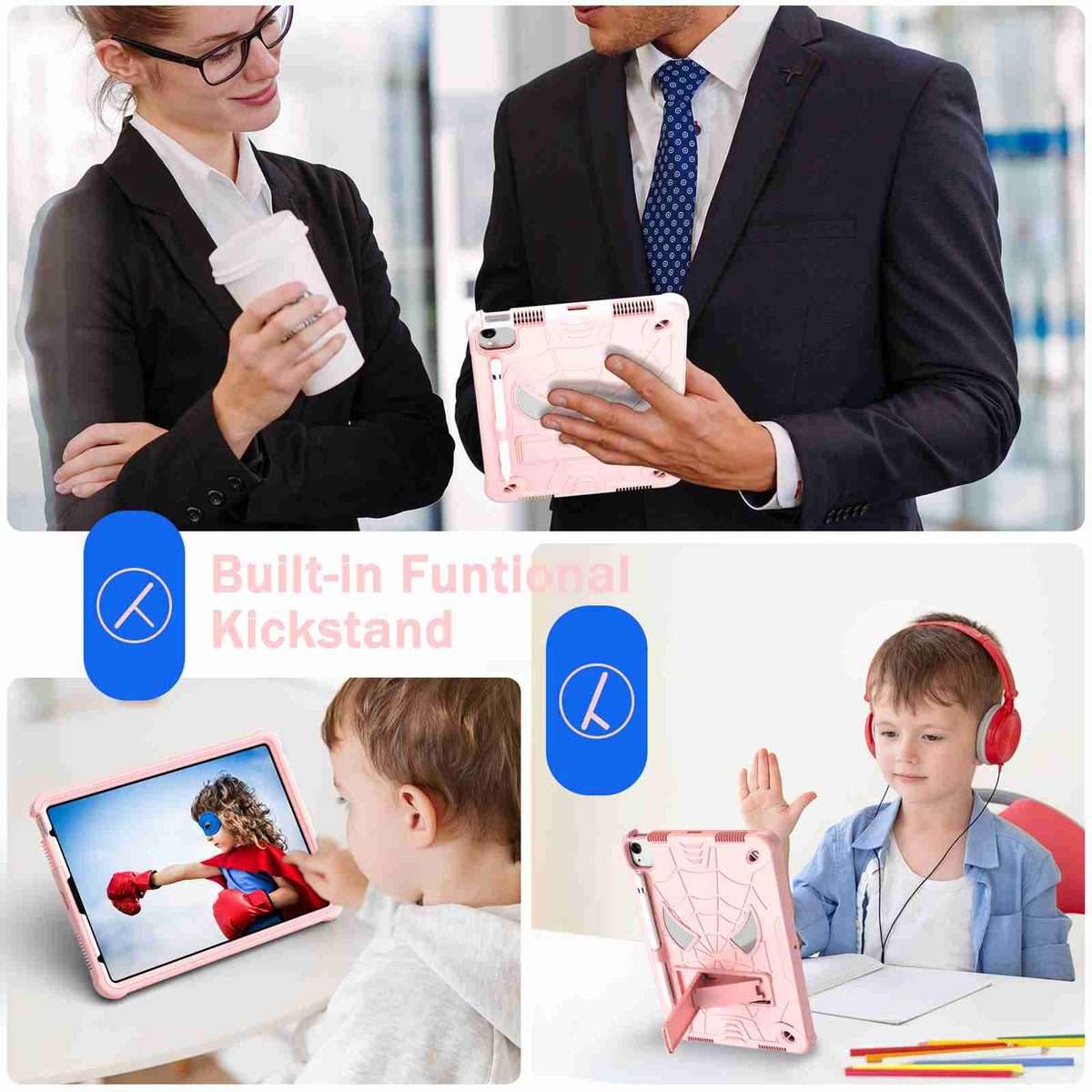 For iPad Pro 11 2021 / Air 5 10.9 Spider Texture Silicone Hybrid PC Tablet Case wi ... (Rose Gold)