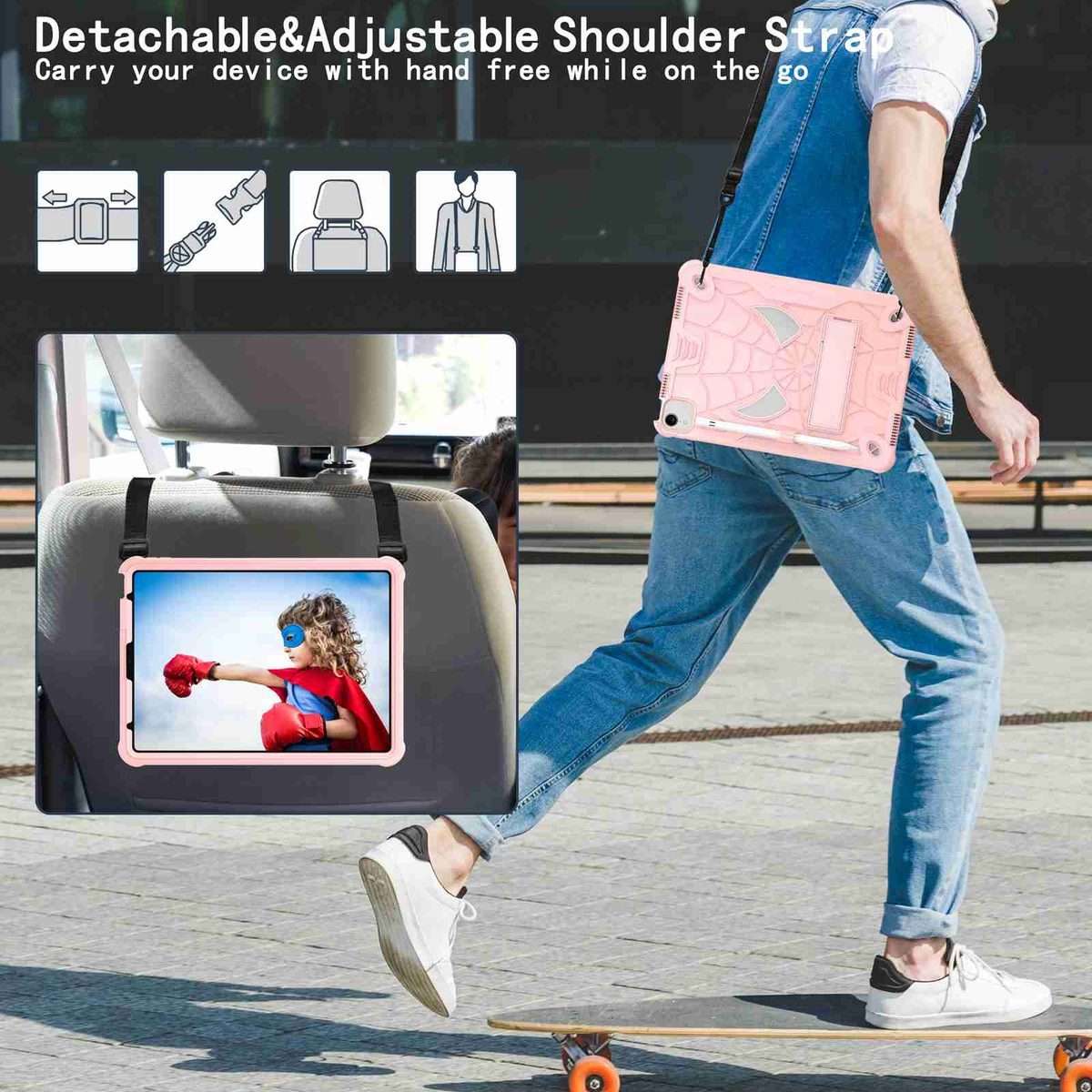 For iPad Pro 11 2021 / Air 5 10.9 Spider Texture Silicone Hybrid PC Tablet Case wi ... (Rose Gold)