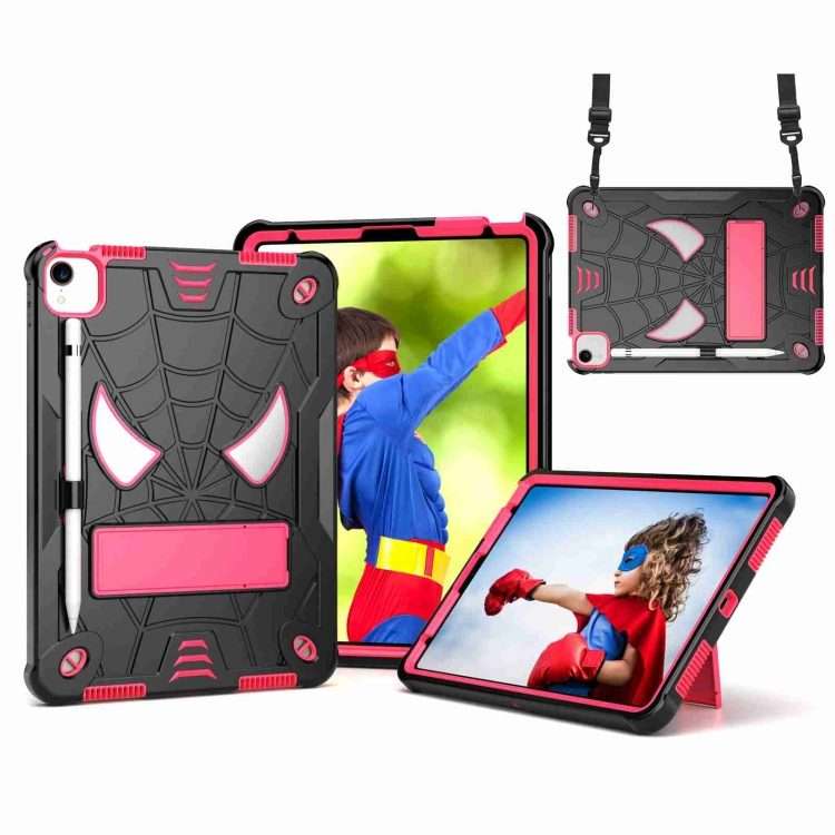 For iPad Pro 11 2021 / Air 5 10.9 Spider Texture Silicone Hybrid PC Tablet ... (Black + Rose Red)