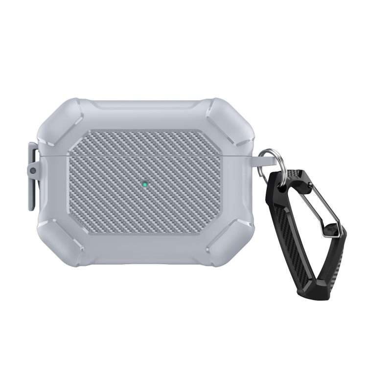 For AirPods Pro 2 Carbon Brazing Dimension TPU+PC Headphone Protective Cover with Switc ... (Grey)