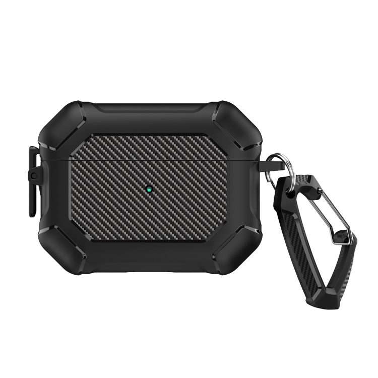 For AirPods Pro 2 Carbon Brazing Dimension TPU+PC Headphone Protective Cover with Swit ... (Black)