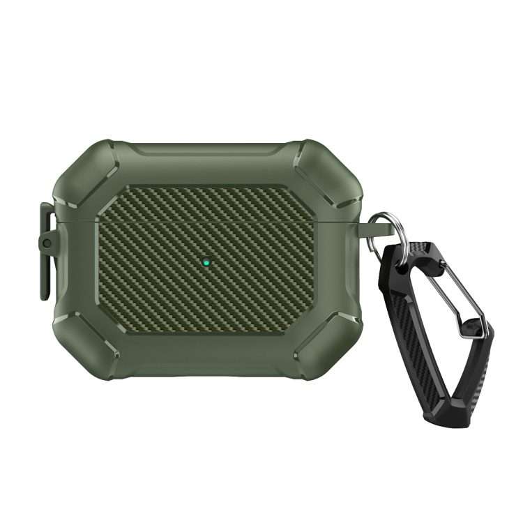 For AirPods Pro 2 Carbon Brazing Dimension TPU+PC Headphone Protective Cover with ... (Army Green)