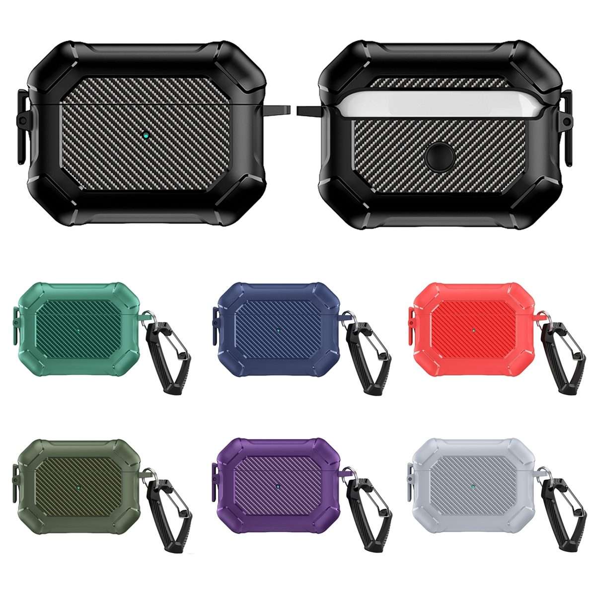 For AirPods Pro 2 Carbon Brazing Dimension TPU+PC Headphone Protective Cover with Switch ... (Red)