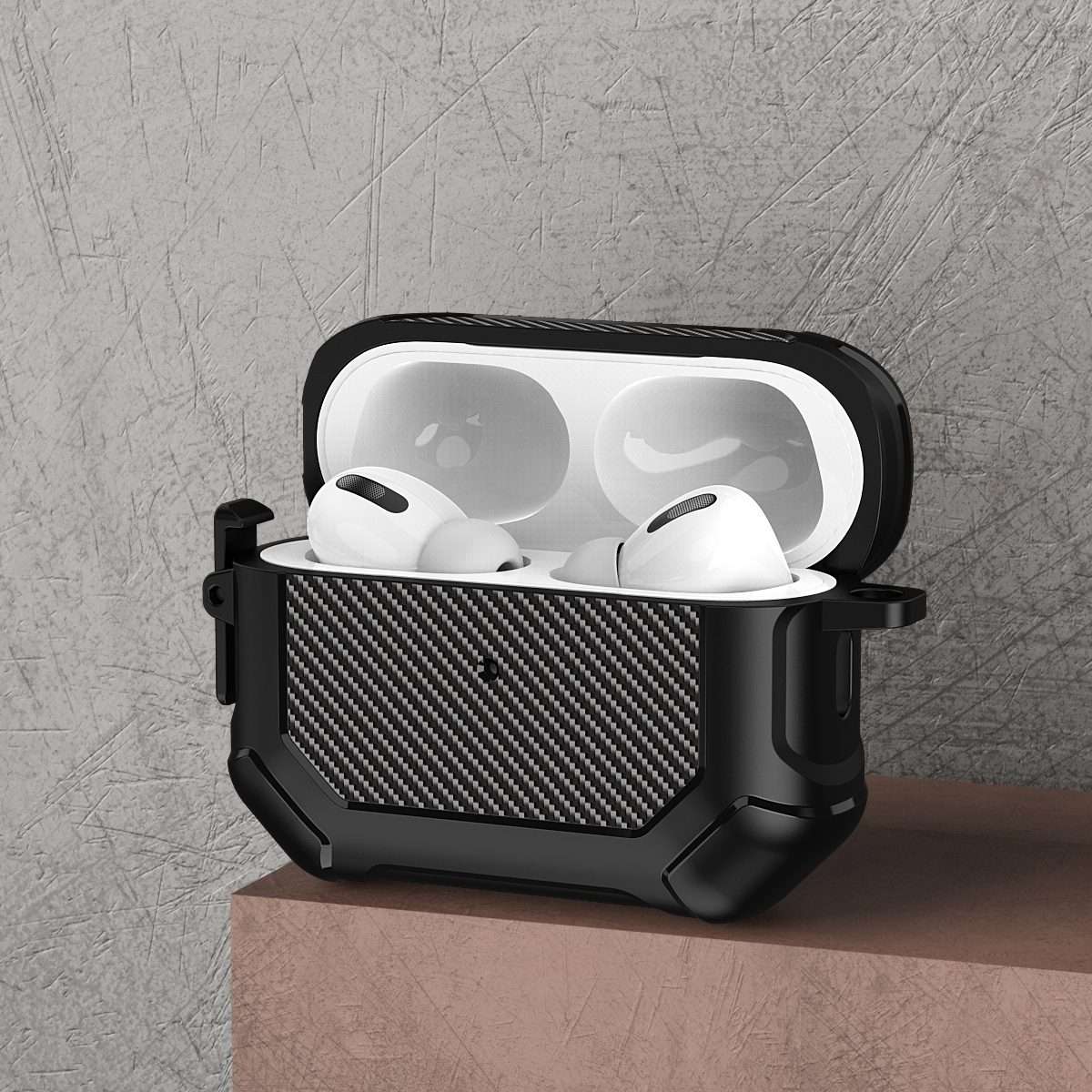 For AirPods Pro 2 Carbon Brazing Dimension TPU+PC Headphone Protective Cover with Switch ... (Red)