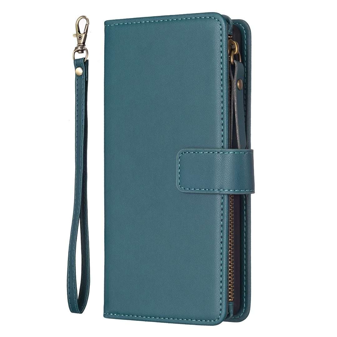 For iPhone 11 Pro 9 Card Slots Zipper Wallet Leather Flip Phone Case(Green)