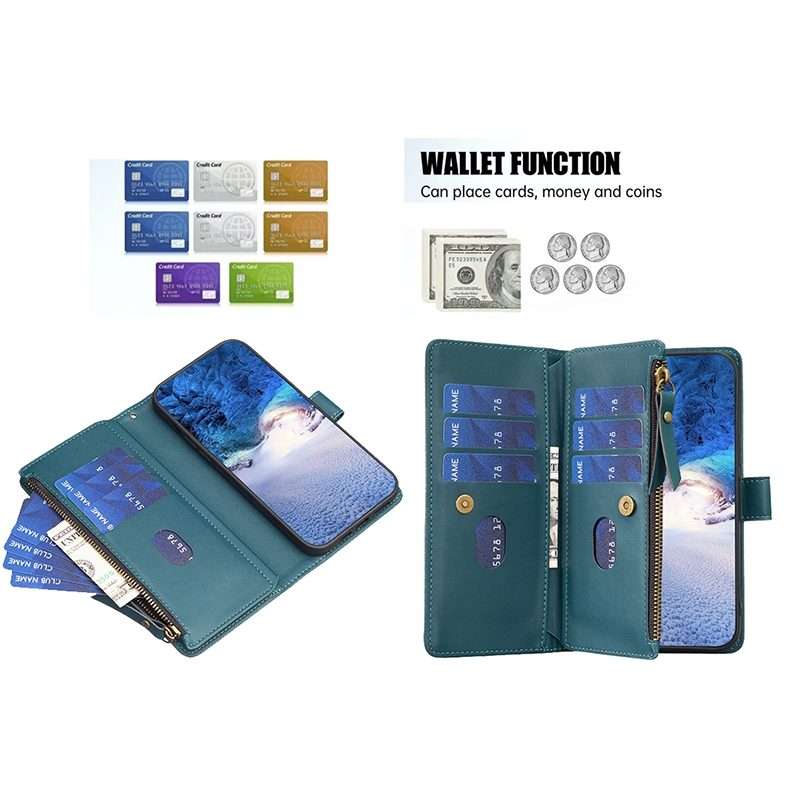 For iPhone 11 Pro 9 Card Slots Zipper Wallet Leather Flip Phone Case(Green)