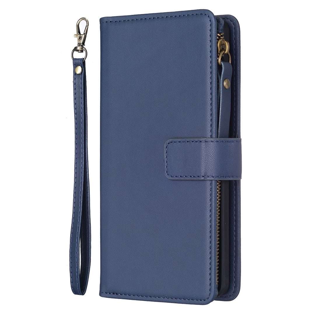 For iPhone 11 Pro 9 Card Slots Zipper Wallet Leather Flip Phone Case(Blue)