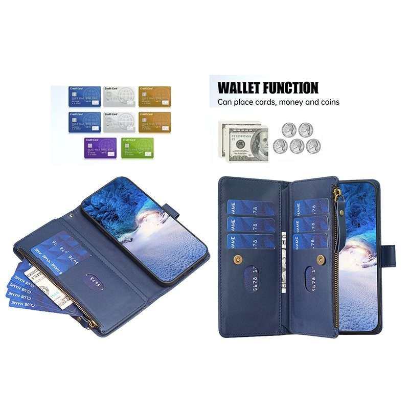 For iPhone 11 Pro 9 Card Slots Zipper Wallet Leather Flip Phone Case(Blue)