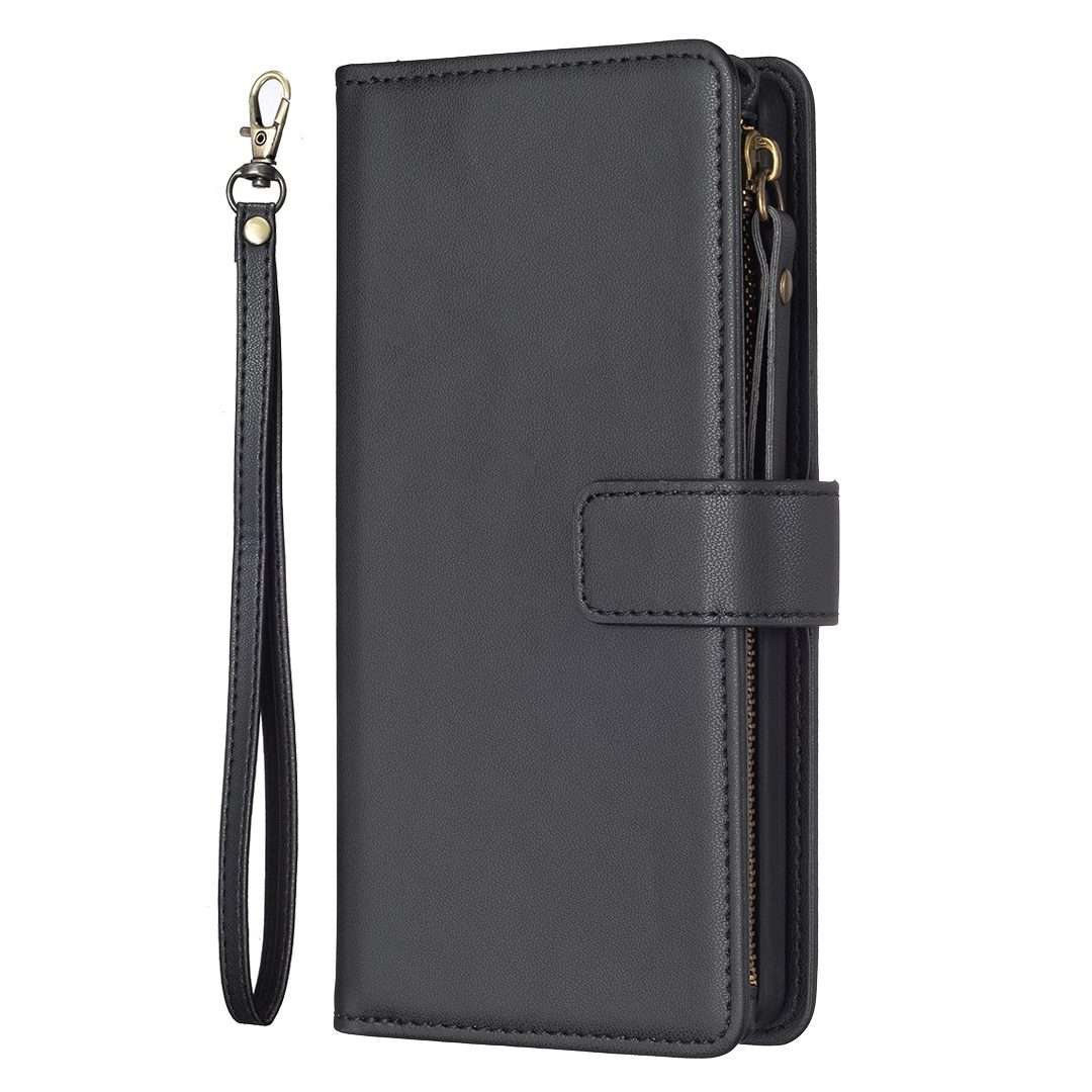 For iPhone 11 Pro 9 Card Slots Zipper Wallet Leather Flip Phone Case(Black)