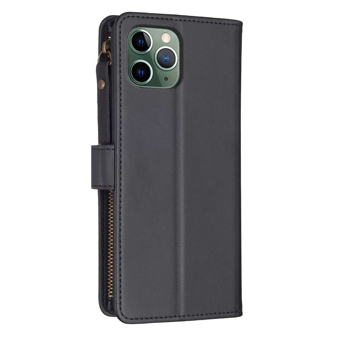 For iPhone 11 Pro 9 Card Slots Zipper Wallet Leather Flip Phone Case(Black)