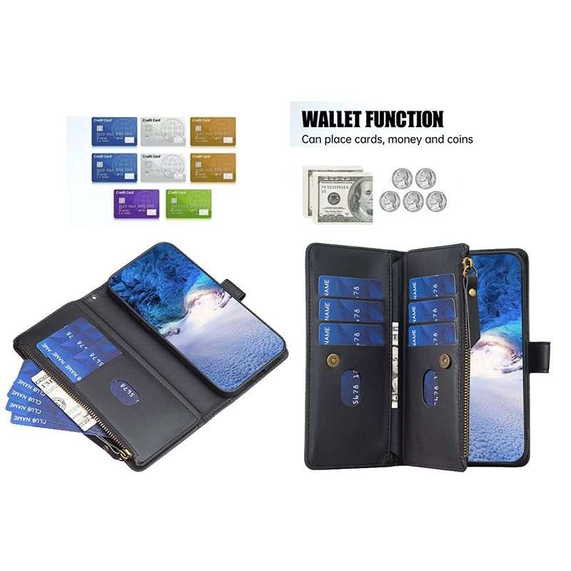 For iPhone 11 Pro 9 Card Slots Zipper Wallet Leather Flip Phone Case(Black)