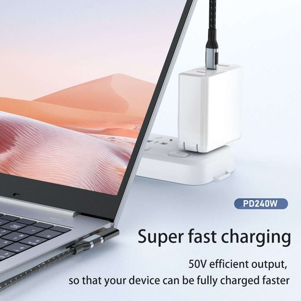 40Gbps 240W USB-C / Type-C Female to USB-C / Type-C Male Middle Bend Adapter(Black)