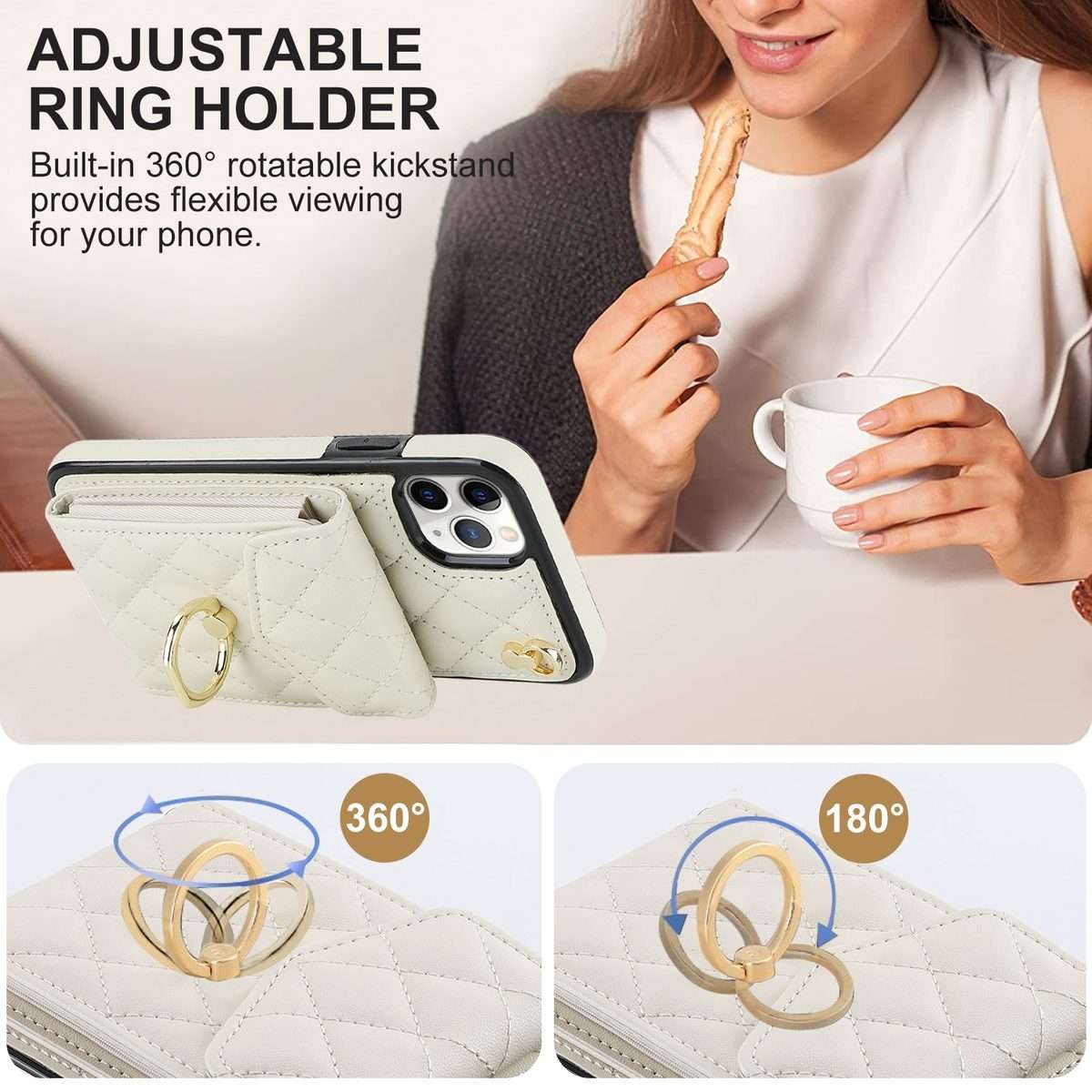 For iPhone 11 Pro Rhombic Texture Card Bag Phone Case with Long Lanyard(White)