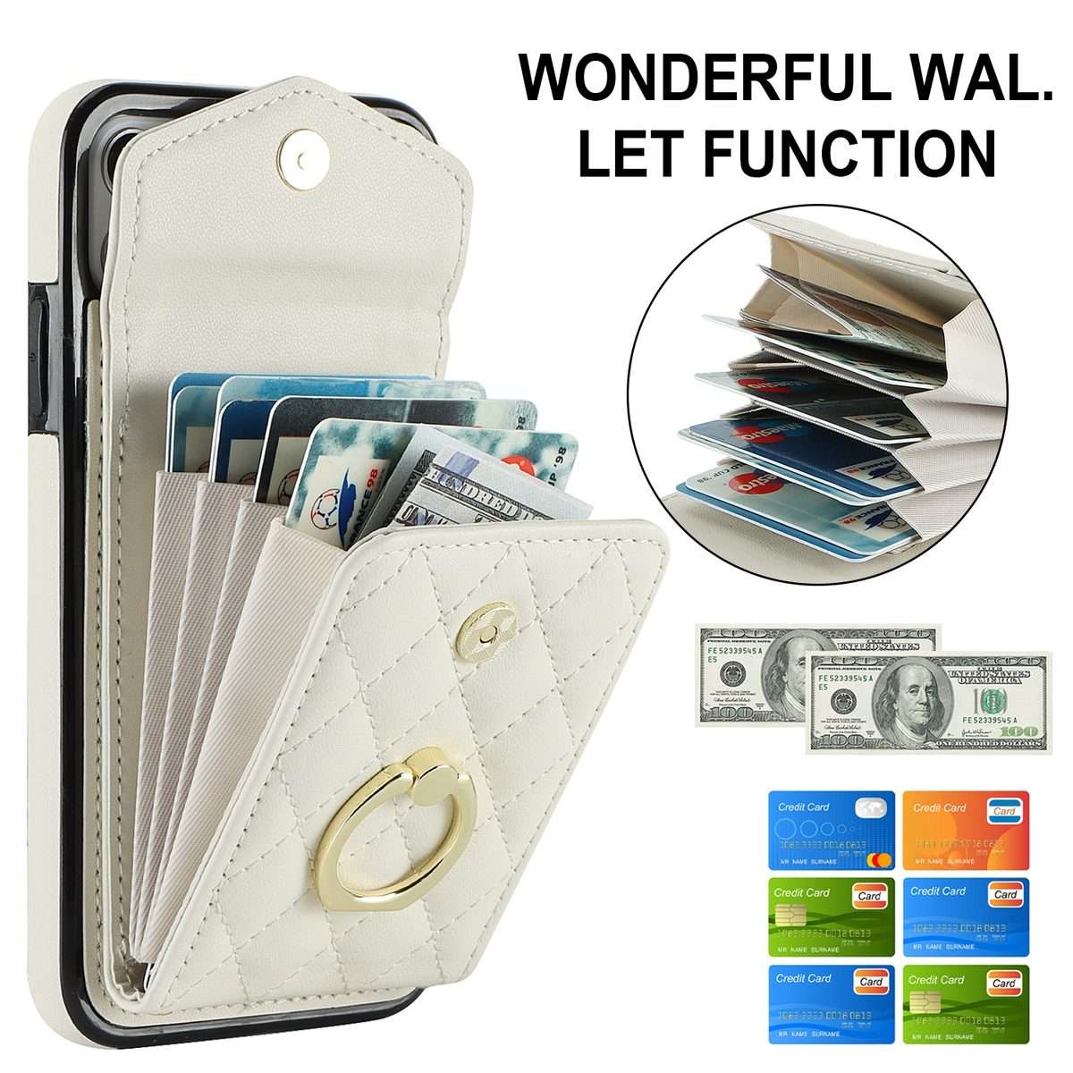 For iPhone 11 Pro Rhombic Texture Card Bag Phone Case with Long Lanyard(White)