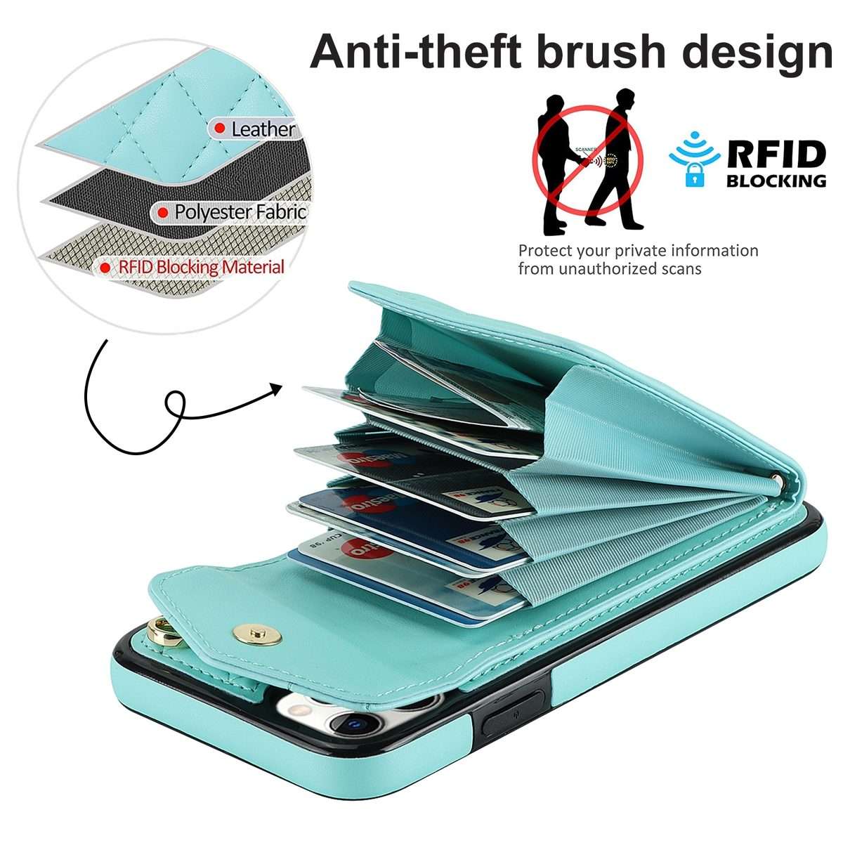 For iPhone 11 Pro Rhombic Texture Card Bag Phone Case with Long Lanyard(Mint Green)