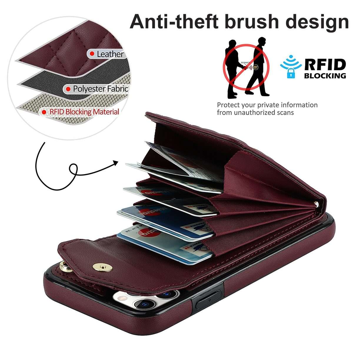 For iPhone 11 Pro Rhombic Texture Card Bag Phone Case with Long Lanyard(Wine Red)