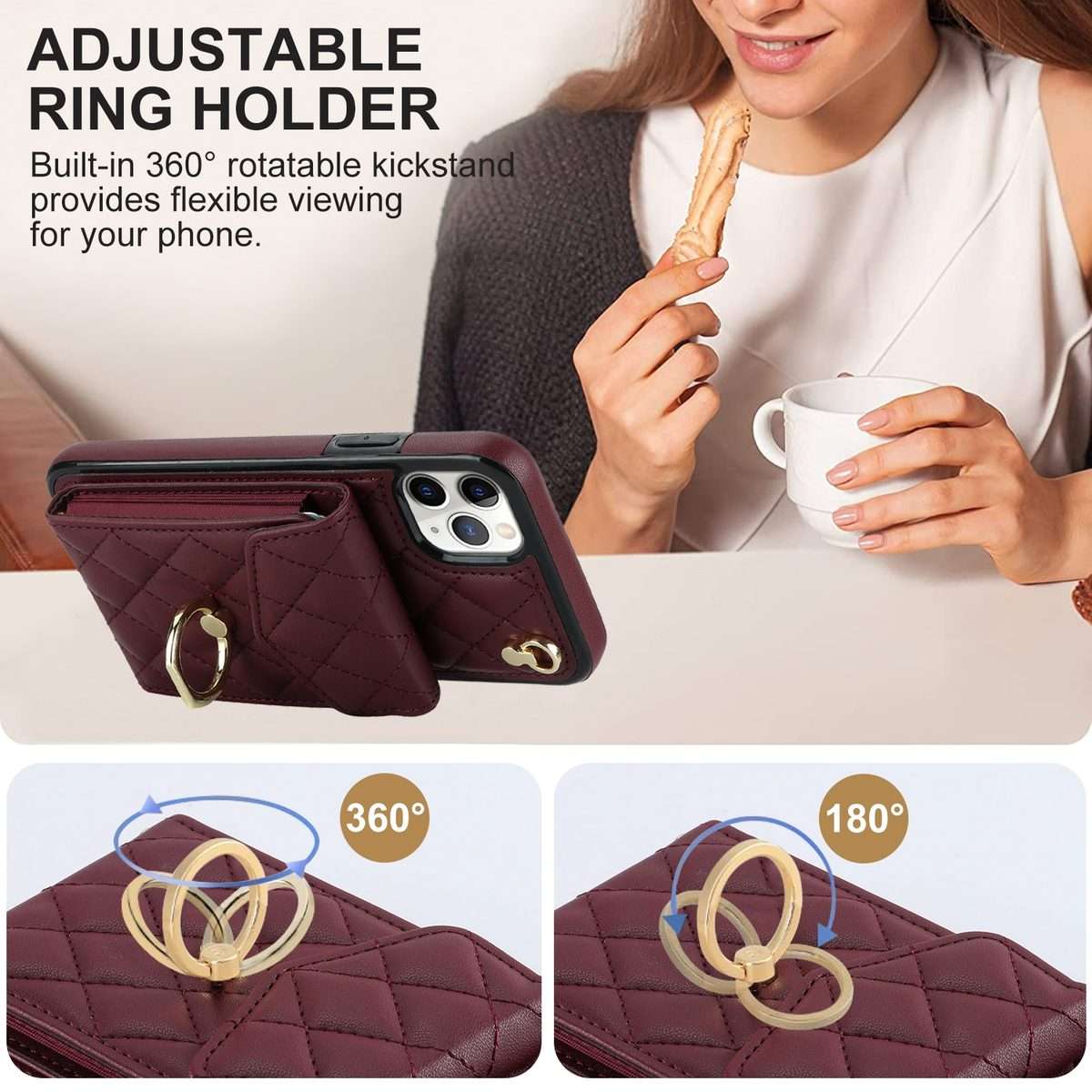 For iPhone 11 Pro Rhombic Texture Card Bag Phone Case with Long Lanyard(Wine Red)
