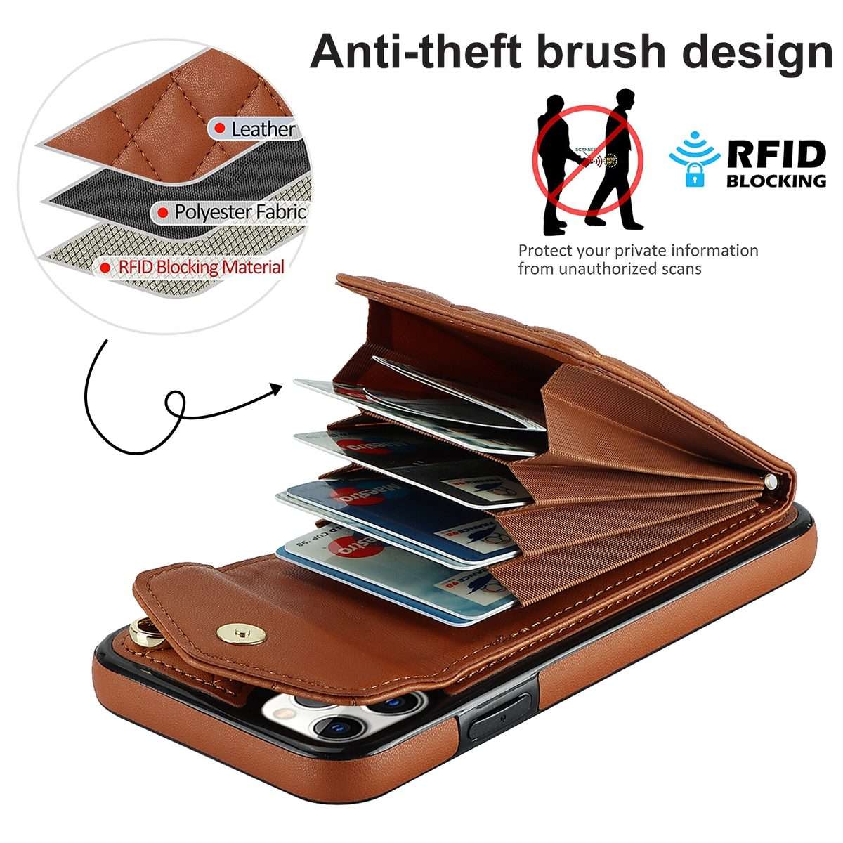 For iPhone 11 Pro Rhombic Texture Card Bag Phone Case with Long Lanyard(Brown)